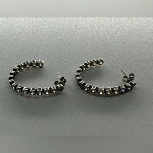 Rhinestone Silver Hoops